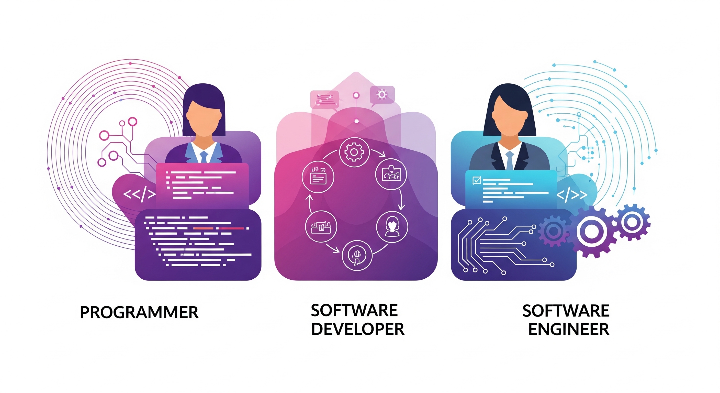 Explore the differences between Programmers, Software Developers, and Software Engineers. /en/posts/dev/carreer_roles/featured-image.jpg